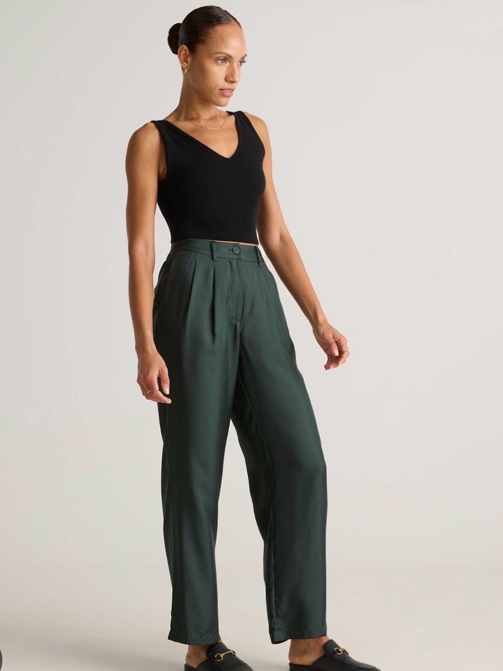 Quince 100% Silk Wool Trousers Forest Green Sz 8 - Picture 3 of 10